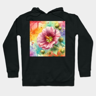 Watercolor Pink Hibiscus Flower Hoodie